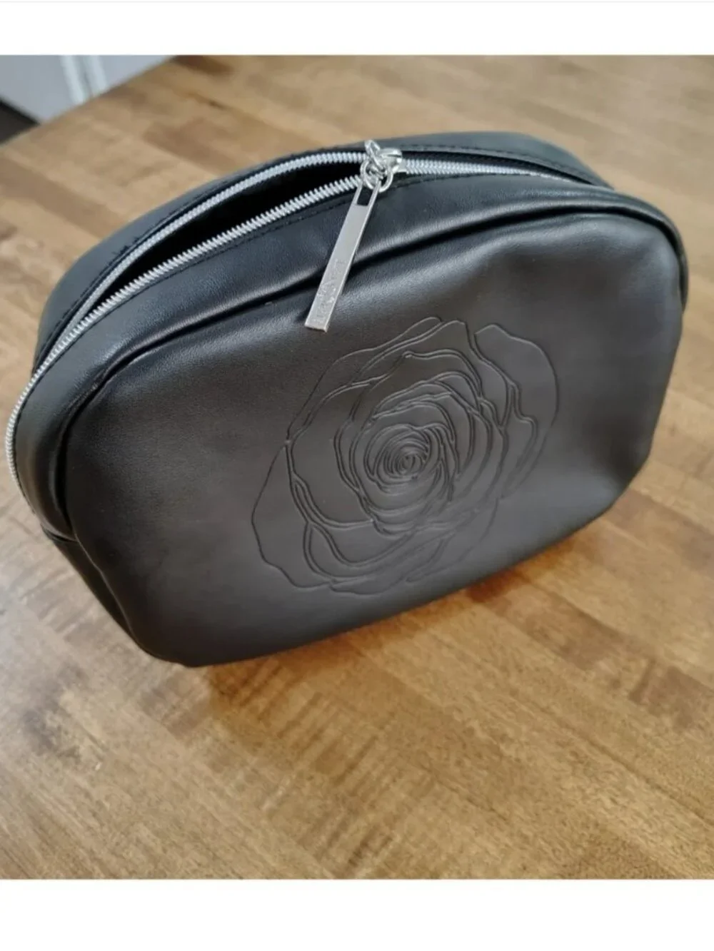 Lancome Makeup bag black faux leather. Cosmetic bag organizer. Zipper Pouch New